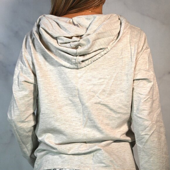 Oatmeal Hoodie with Crochet Lace Trim - Size Large - Picture 3 of 5